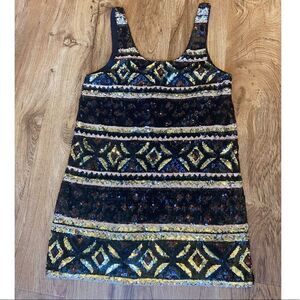 Free People sequin gold/black/brown horizontal stripe sleeveless dress